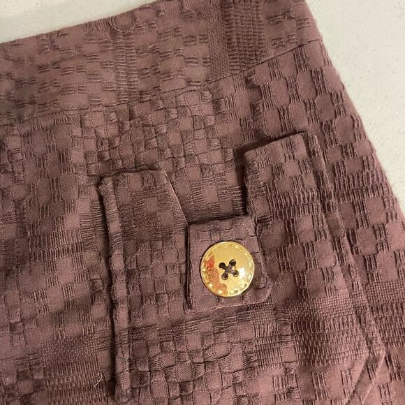 Milly New York Brown Pencil mini Skirt Gold Buttons 8 Fits 6 - Picture 3 of 4